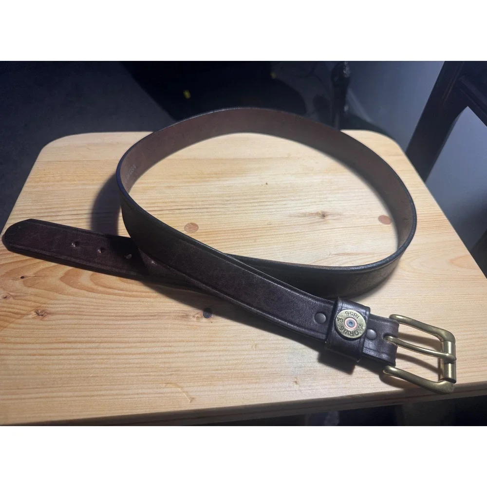 Orvis Mens 42  Leather Shotgun Shell Belt Solid Brass Made in USA 9K39 preloved